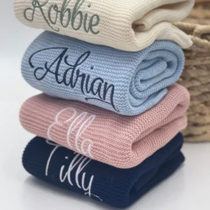 Personalized Baby Knitted Blanket Cotton 100x80cm