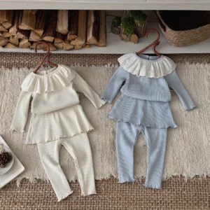 2Pcs Outfit Ruffle Tops dress Pants