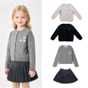 Girls2 Pcs Knit Cardigan  Pleated Skirt